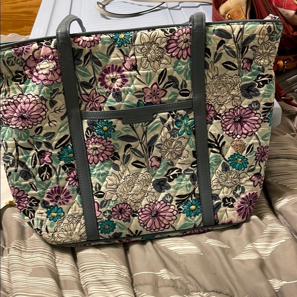 Vera Bradley Gray and Purple Tote Bag with Sturdy Straps